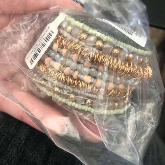 COPPER-TONE & CORAL BEADED CUFF BRACELET - Picture 2 of 3